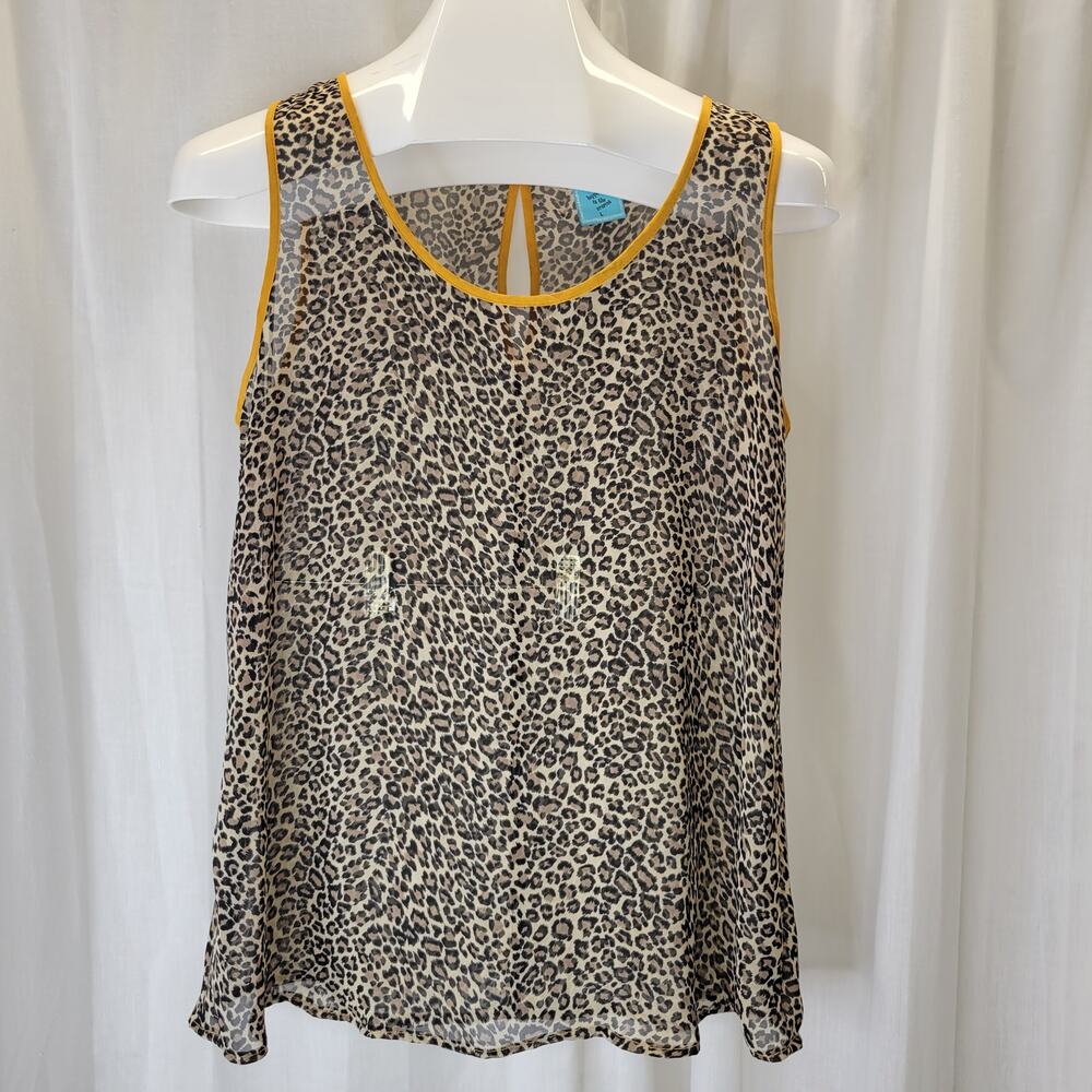 h.i.p Happening in the Present Cheetah Leopard Mustard Trim Sheer Tank Top, L